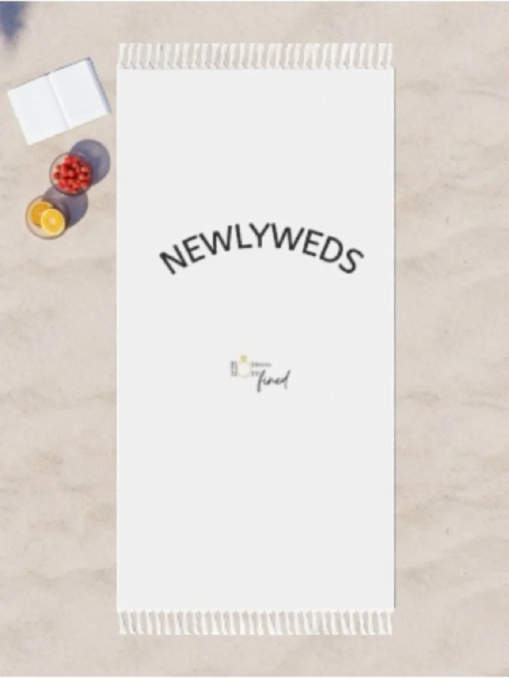 NEWLYWEDS White Beach Towel with Black Text